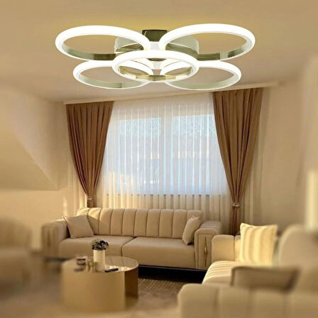 TT304-4+1-FSR-GNR YUVARLAK TT Aydınlatma GÜN IŞIĞI LED Fransız Sarı Kaplama 5 li Led Avize