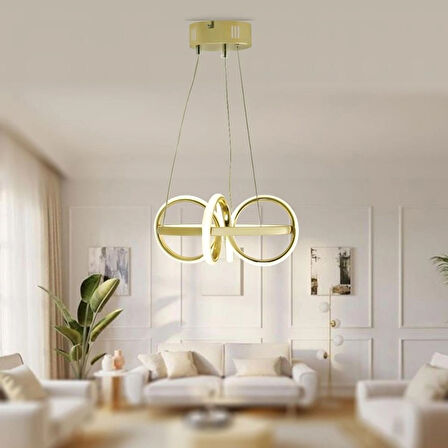 TT003-SR-BEYAZ IŞIK TT Aydınlatma BEYAZ IŞIK Sarmal Modeli Gold Sarı Kaplama Led Avize