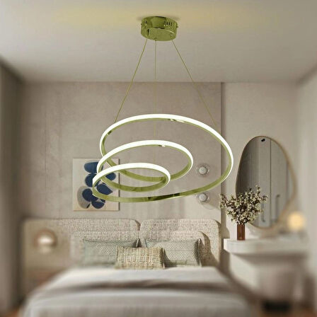 TT301-SR-BYR TT Aydınlatma BEYAZ IŞIK LED  Yay Modeli Sarı Kaplama Led Avize