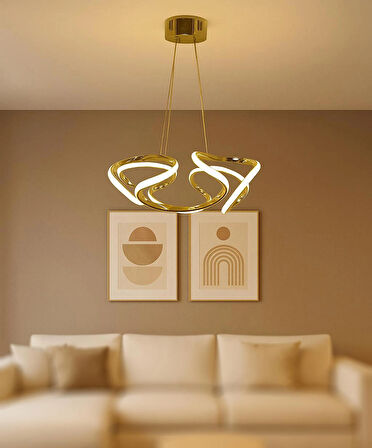 TT307-40-SR-3RENK TT Aydınlatma 3 RENK IŞIK LED Helezon Modeli Sarı Kaplama Led Avize