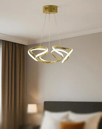 TT307-40-SR-3RENK TT Aydınlatma 3 RENK IŞIK LED Helezon Modeli Sarı Kaplama Led Avize