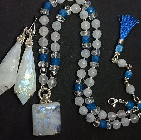 2450 Ay taşı Kuvars Hematit el yapımı kolye