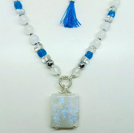 2450 Ay taşı Kuvars Hematit el yapımı kolye