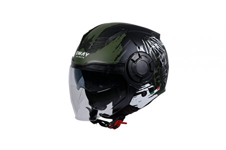 Sway Sw766 Yarım Yazlık Kask Warrıor Mat Black Army Grey Güneş Vizörlü X-LARGE