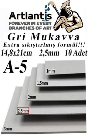 A5 Mukavva Gri 2.5 mm 10 Adet 1 Paket 14,8x21 cm A-5 Mukavva 2,5 mm Kalınlığında A-5 Mukavva