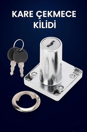 Profesyonel Kare Çekmece Kilidi, Nikel, Krom, 22 mm, 4x4 cm, 2 Anahtarlı, Yüksek Kaliteli, Güvenli Kilit, Dayanıklı, Ofis, Evrak Dolabı Uyumlu, Kolay Montaj, Mobilya Çekmece Kilidi
