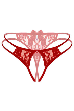 Kırmızı Dantelli Önü Açık  Külot