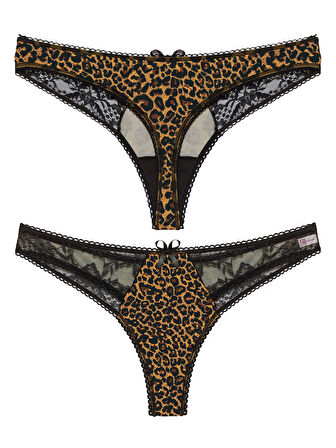 Leopar Desenli Dantelli  G String Külot