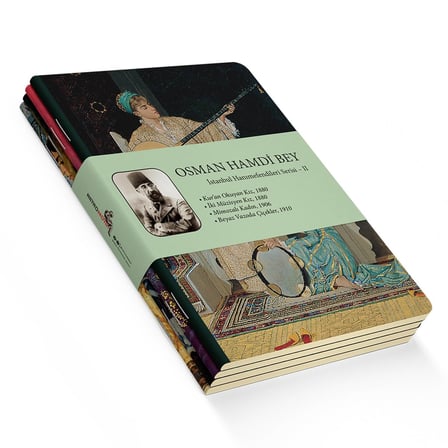 Retronote İstanbul Hanımefendileri Serisi II - A6, Osman Hamdi Bey 4'lü Defter Seti II, Çizgisiz, Toplam 192 Sayfa, Her biri 48 Sayfa, Tel Dikiş, Esnek Kapak, Oval Kenar, Tuval Doku, 60 gram, Sarı Krem Renk