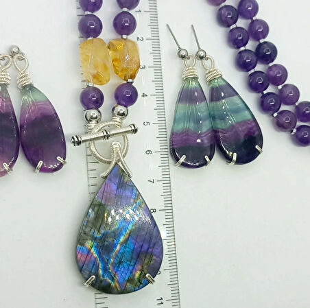 2451 Labradorit Ametist Sitrin Hematit el yapımı kolye