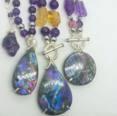 2451 Labradorit Ametist Sitrin Hematit el yapımı kolye