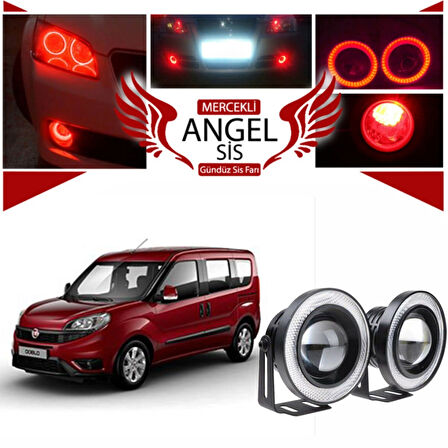 Fiat Doblo D4 Uyumlu, Universal Mercekli Led Angel Sis Farı, 76mm Kırmızı Renk