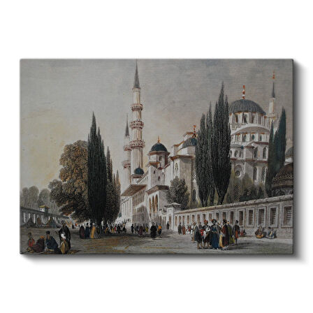 Süleymaniye Camii ve Tarihi İstanbul Sokakları Kanvas Tablo