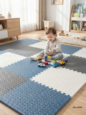 6 Parça 50x50 Puzzle Mat - 100x150 cm Kurulumlu Oyun Spor Matı Puzzle Halı Tatami 13m (beyaz-lacivert-siyah)