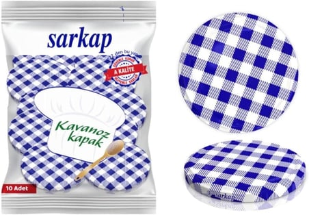 Hijyenik Paketli 10 Adet Kavanoz Kapağı - Lacivert Ekose- 82Mm