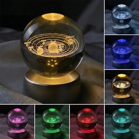 Güneş Sistemi Kristal Cam Küre Renk Değiştiren LED Işıklı Gece Lambası Dekoratif Hediyelik Gezegenler