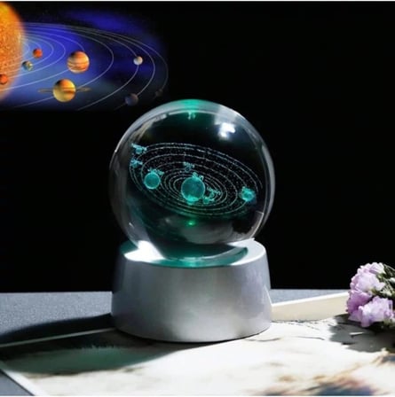 Güneş Sistemi Kristal Cam Küre Renk Değiştiren LED Işıklı Gece Lambası Dekoratif Hediyelik Gezegenler