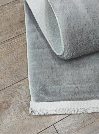 Saçaklı Kalın Yumuşak Kaymaz Taban Açık Gri Peluş Halı, 150 x 230