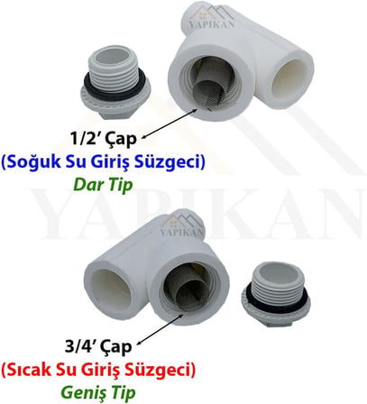 MR.BRACKET Uzun Tip Kombi Pislik Tutucu Filtresi 2 Li Takım (Sıcak + Soğuk Su) - Petek Kombi Bakımı Filtre Süzgeç Tamiri - Kombi Bağlantı Seti Tamir Süzgeci