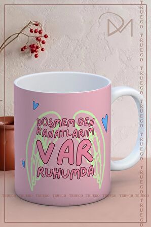 Baskılı Kupa Bardak Seramik Mug - Kanatlarım Var Ruhumda