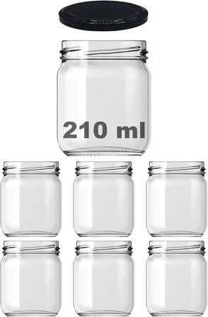 10-1000 ml Farklı Boyutlarda Kavanoz (10-1000 Arası) cc Konserve Metal Kapaklı Cam Kavanoz 6 Adet (Şeffaf, 210 cc)