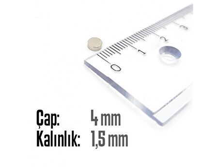 Neodyum Mıknatıs Silindir Çap 4mm , Kalınlık 1.5mm   ( 30 Adet)