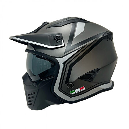 Sway Sw726x Modüler Kask Tokyo Mat Tıtanıum Beyaz Siyah SMALL