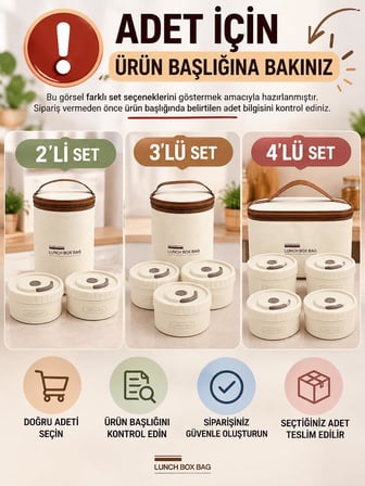 Busstier Isı Yalıtımlı Yemek Termosu ve Lunch Box Çantası, Vidalı Kapaklı PP Dış Gövde ve Metal İç Hazneli Taşınabilir Yemek Kabı Seti (2 Parça)