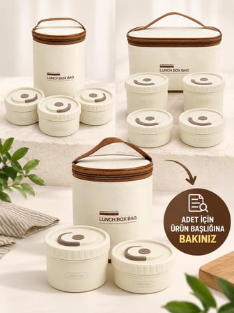 Busstier Isı Yalıtımlı Yemek Termosu ve Lunch Box Çantası, Vidalı Kapaklı PP Dış Gövde ve Metal İç Hazneli Taşınabilir Yemek Kabı Seti (2 Parça)