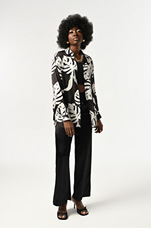 KADIN YAPRAK DESENLİ OVERSİZE KESİM GÖMLEK