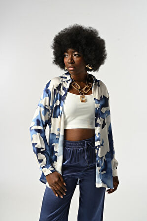 KADIN KARIŞIK DESENLİ OVERSİZE KESİM GÖMLEK