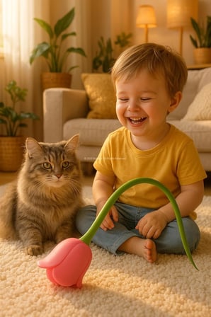Akıllı İnteraktif Kedi Oyuncağı, Lale Şeklinde USB Şarjlı Otomatik Hareket Eden Silikon Saplı Eğlenceli Oyun Cihazı, Kediler İçin Evde Egzersiz ve Eğitim Amaçlı