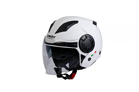 Sway Sw766 Yarım Yazlık Kask Solıd Gloss  Beyaz Güneş Vizörlü 2X-LARGE