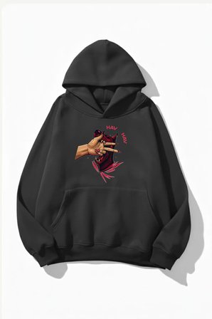 Unisex Yumuşak Dokulu HAV HAV Baskılı Tasarım Oversize 3 İplik Hoodie Sweatshirt