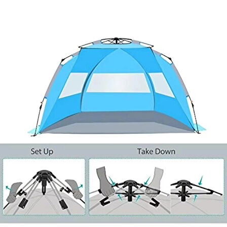 4 Kişilik Otomatik Plaj Çadırı Plaj Güneşliği Tente Gölgelik Otomatik Çadır