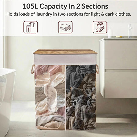 Bambu Kirli Çamaşır Sepeti İki Bölmeli Dikdörtgen Büyük Boy Kirli Sepeti