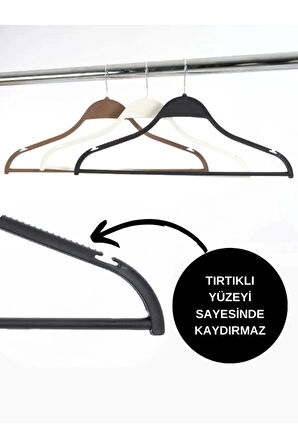 10'lu Siyah, Beyaz, Kahve Plastik Askı Seti – Dayanıklı Kıyafet Askıları, Ev ve Ofis Kullanımı İçin