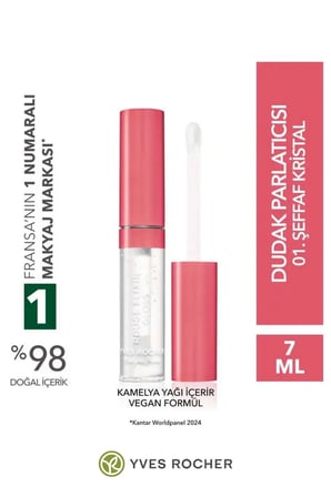 Yoğun Pigmentli ve Nemlendirici Dudak Parlatıcısı Cam Parlaklığı Etkili Gloss 7 ml Şeffaf Kristal