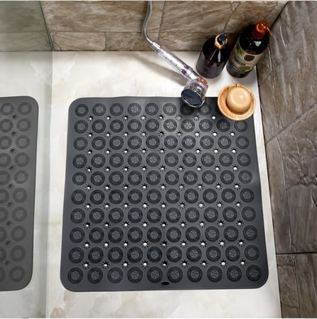 Herza House Kaydırmaz Banyo Paspası 54x54 cm, Antrasit Gri, Vantuzlu, Masajlı, Kare Tasarım Antrasit Gri Tek Ebat