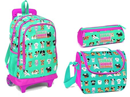 Coral High Sevimli Köpekler Çekçek Tekerlekli Okul Çanta Seti