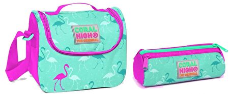 Coral High Yeşil Flamingo Kız Çocuk Beslenme ve Kalemlik Seti