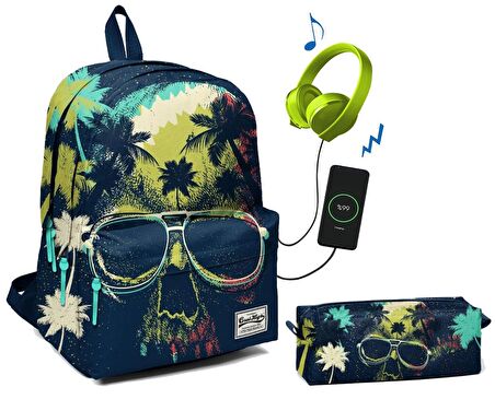 Coral High Üç Bölmeli Ortaokul ve Lise Okul Çantası Seti - Ormanda Kurukafa