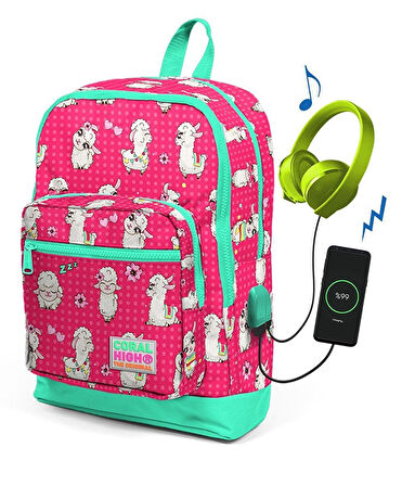 Coral High Kids Dört Gözlü Kız Çocuk Lama Desenli İlkokul Çantası