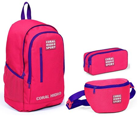 Coral High Sport Neon Mercan Ortaokul Lise Sırt Çanta Seti