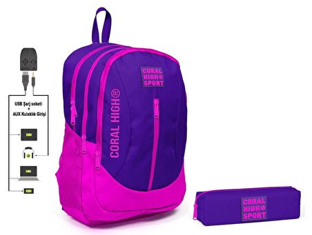 Coral High Sport Mor Pembe Sırt Çantası ve Kalemlik Seti
