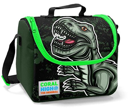 Coral High Yeşil Dinazor Baskılı Erkek Çocuk İlkokul Çanta Seti - USB Çıkışlı
