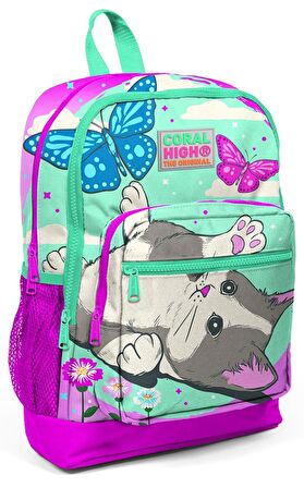 Coral High Sevimli Kedi ve Kelebek Kız Çocuk 3'lü İlkokul Çanta Seti