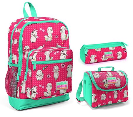 Coral High Lama Baskılı Kız Çocuk 3'lü İlkokul Çanta Seti