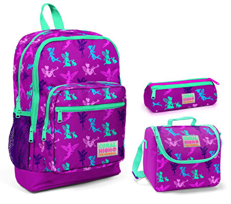 Coral High Mor Peri Baskılı Kız Çocuk 3'lü İlkokul Çanta Seti