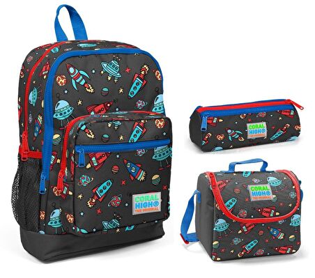 Coral High Uzay Baskılı Erkek Çocuk 3'lü İlkokul Çanta Seti
